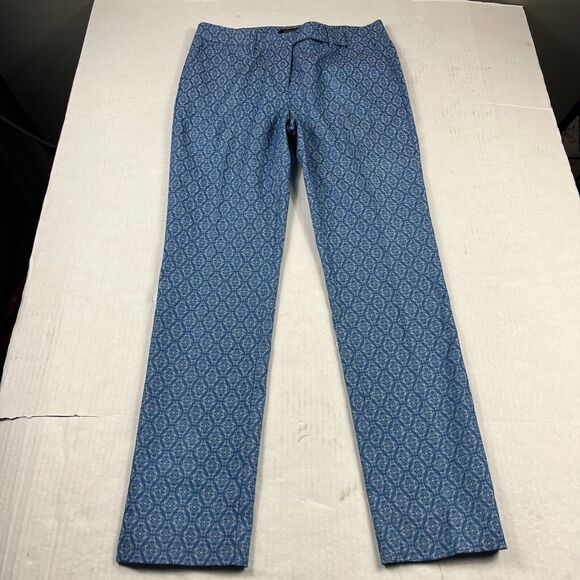 Etcetera Jaquard Dress Pants Blue Harlequin Print Trousers Preppy Straight Leg 6 - Picture 1 of 12